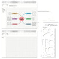 A4 mind map notebook with soft leather-feel PP cover showing template design and included adhesive tape