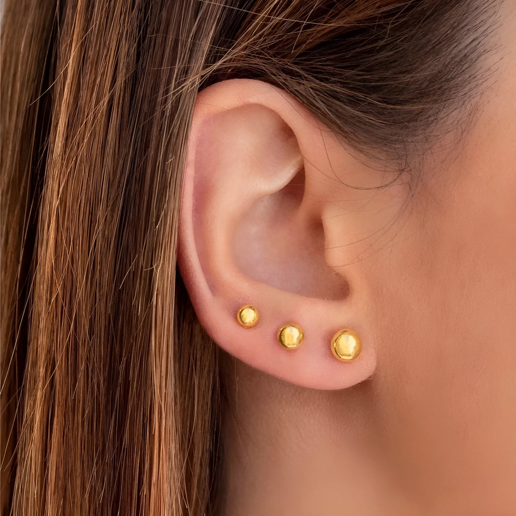 Stainless steel 18K gold plated ball stud earrings in 3mm 4mm 5mm 6mm sizes