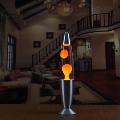 Modern 33cm lava lamp with vibrant wax colours on a wooden table