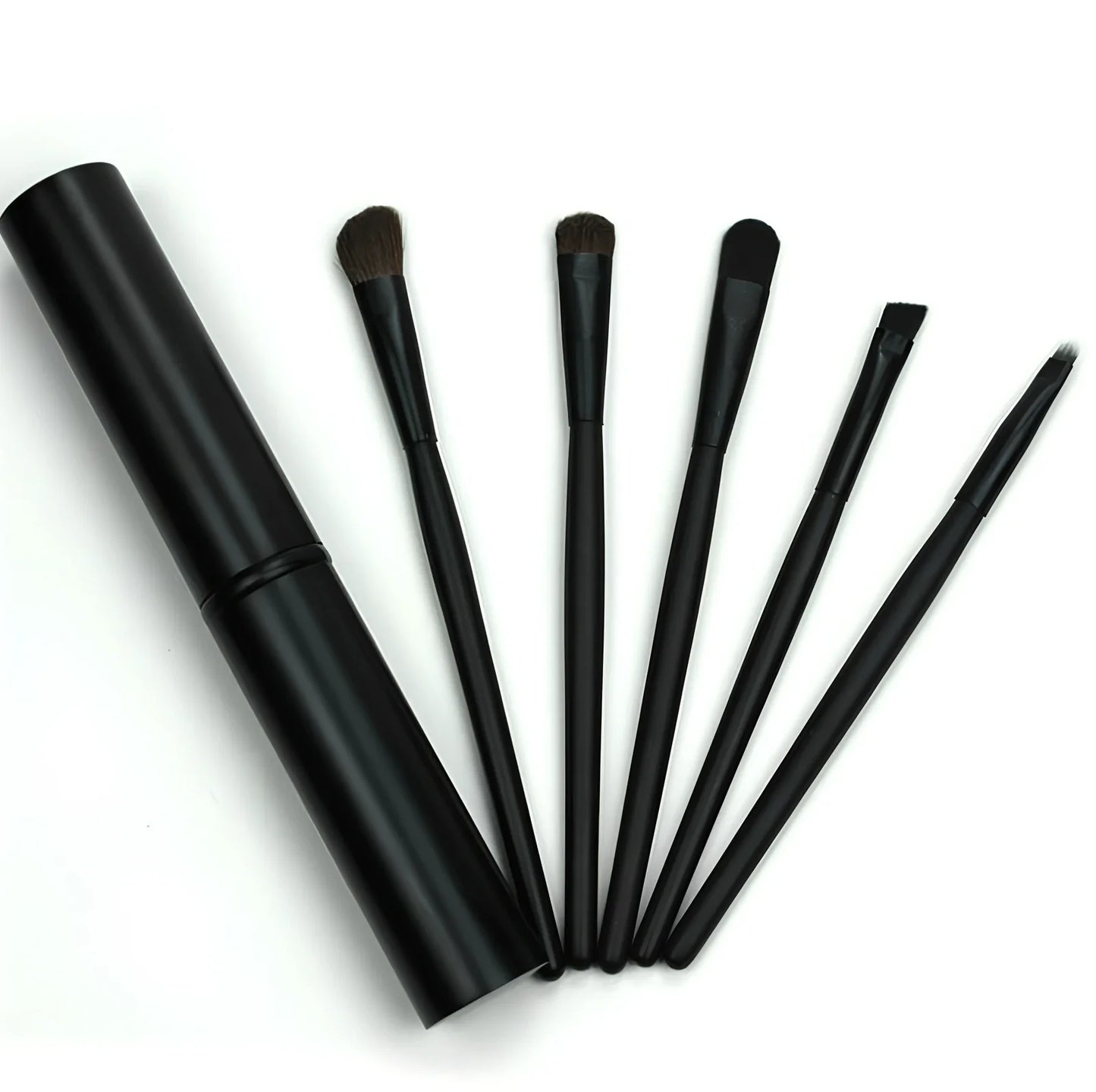Set of 5 mini eye makeup brushes, 15 cm long, 30 grams, in black gold green pink purple, horse and fiber hair for travel