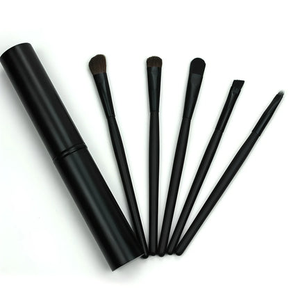Set of 5 mini eye makeup brushes, 15 cm long, 30 grams, in black gold green pink purple, horse and fiber hair for travel