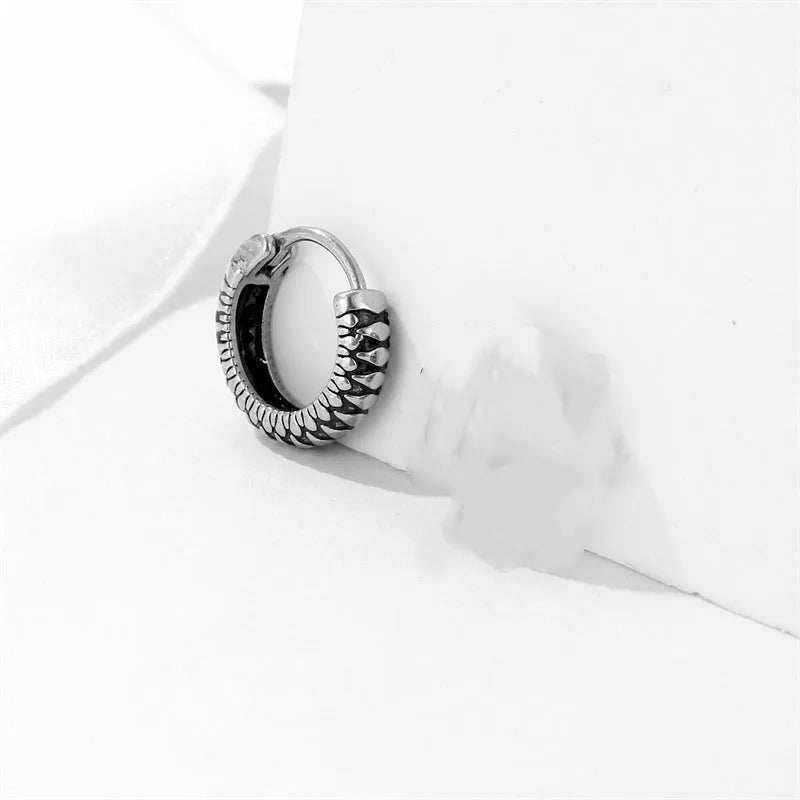 Silver geometric striped stainless steel sports style earrings retro twist design