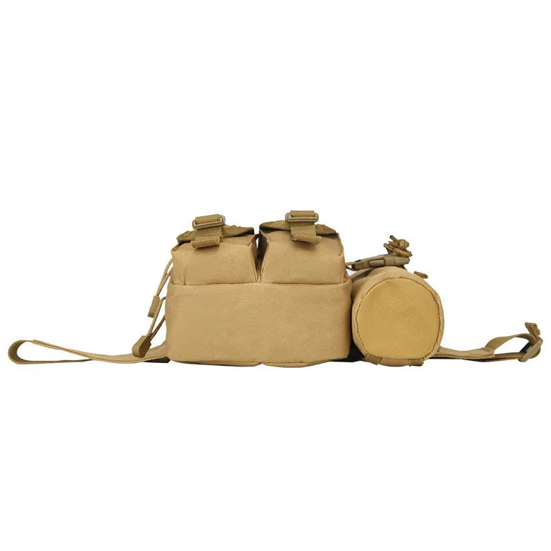 Small waterproof tactical bag with multiple pockets in camouflage colour for outdoor running and hiking