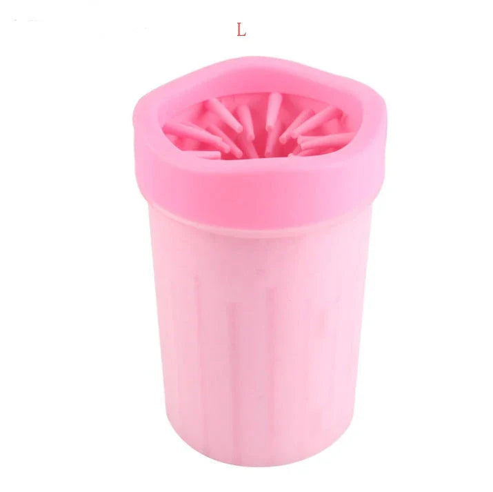 Premium Silicone Dog Paw Washer Cup in pink, blue, and green colors for easy and gentle cleaning of your dog's paws