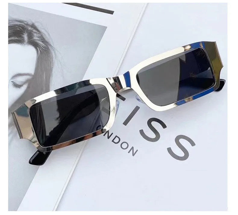 Men's metal square frame glasses with PC lens UV400 protection black frame gray film