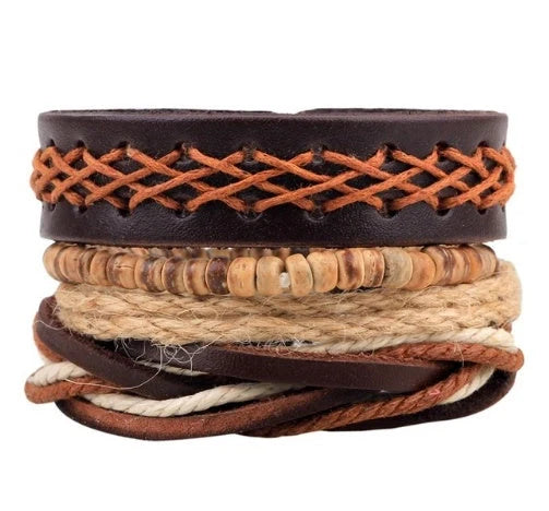 Adjustable leather bracelet with multilayer bead design for men and women