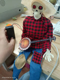 Plastic Halloween banjo skeleton decoration with skull design in red classic colour