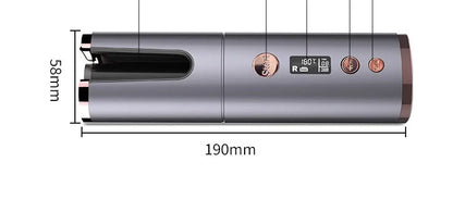 Wireless rechargeable curling iron with automatic rotation in grey, pink, gold, and purple