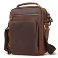 Men's brown genuine leather crossbody bag with retro sewing detail and single shoulder strap