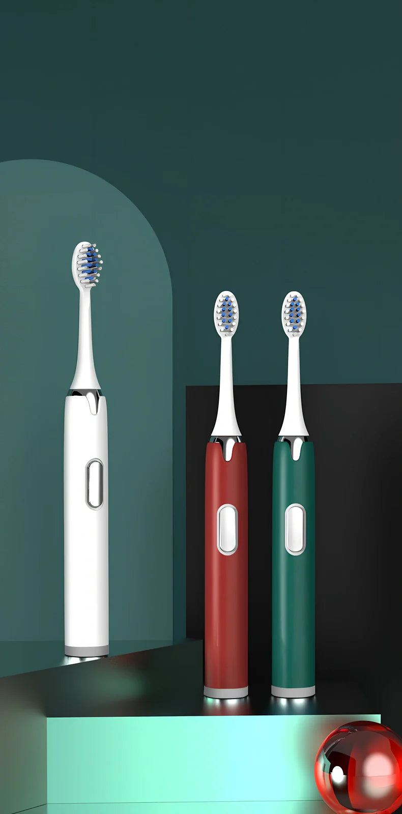 Ultrasonic electric toothbrush with USB charger and replacement brush head in jazz black colour