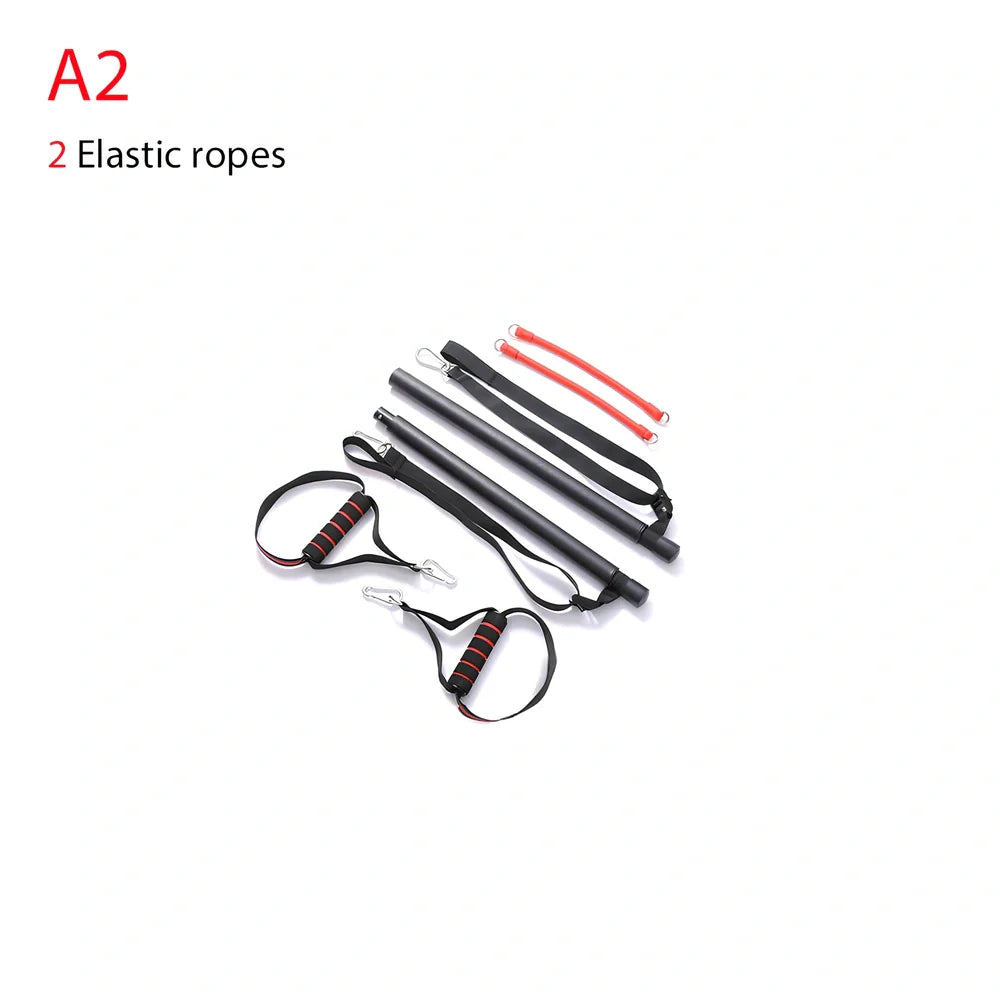 Body workout trainer bar with 100cm pole, adjustable emulsion resistance bands and rubber buckles for home strength exercises