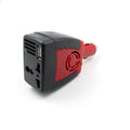 Black and red 150W car power inverter with AC outlets and USB port
