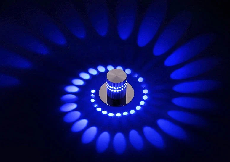 Vibrant LED spiral wall lights with color-changing effects, perfect for modern home decor and indoor lighting