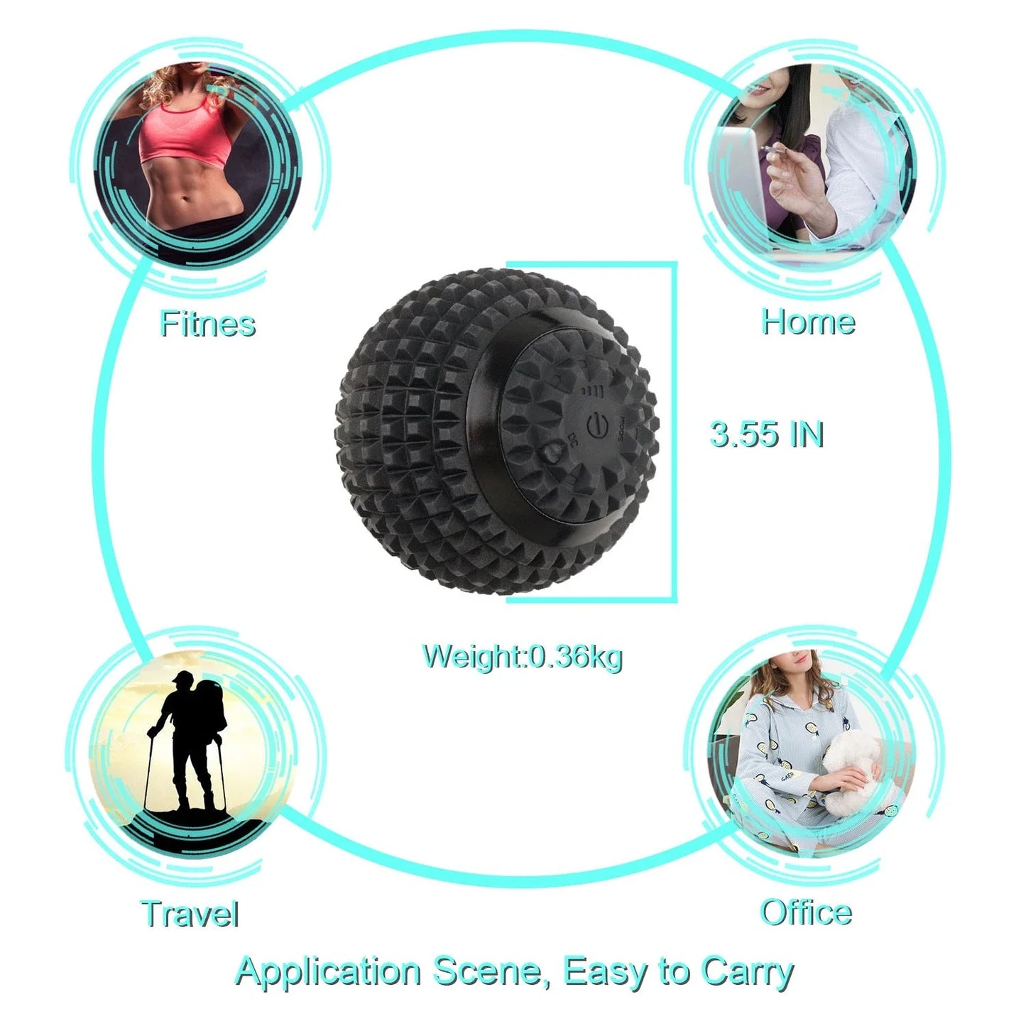 Four-Speed Electric Massage Ball in black, blue, and pink for muscle recovery