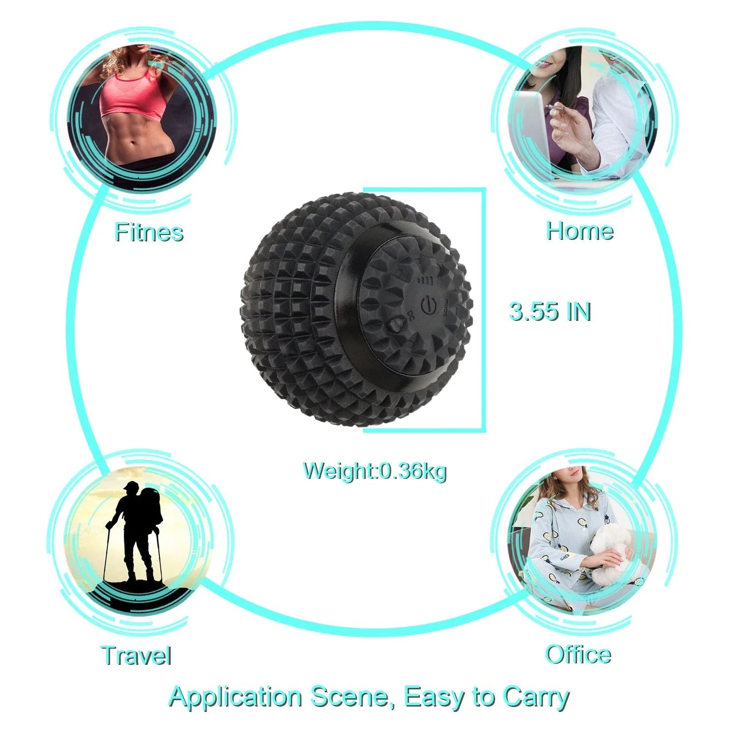 Four-Speed Electric Massage Ball in black, blue, and pink for muscle recovery