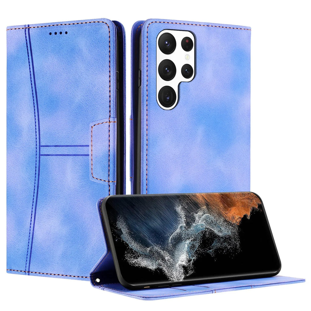 Samsung PU leather phone case in black with multi-card insert slot and built-in kickstand