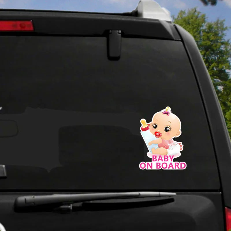 Baby on board princess bottle reflective car sticker in pink, 14x19cm, pet material, strong adhesion