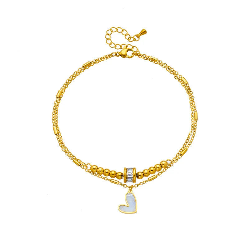 Boho classic love heart ankle chain with double layer design in gold
