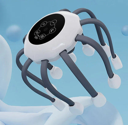 Octopus-inspired head massager with 14 independent massage heads for full scalp coverage and 5 customizable massage modes for personalized relaxation