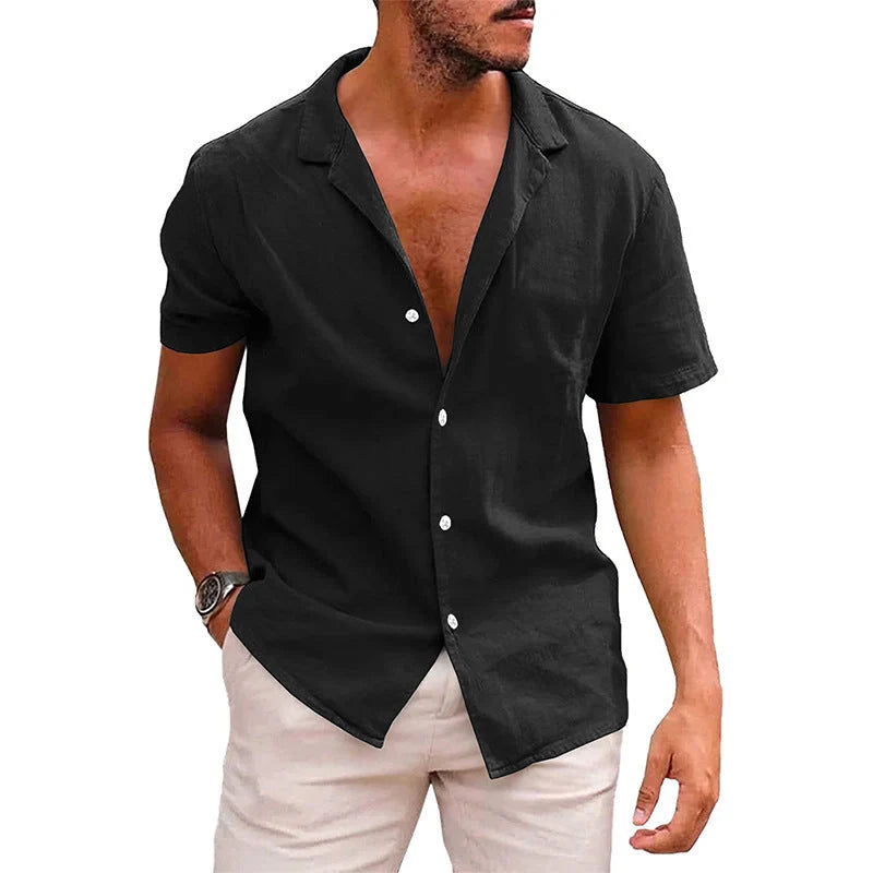 Men's linen-cotton blend short sleeve summer shirt in various colours