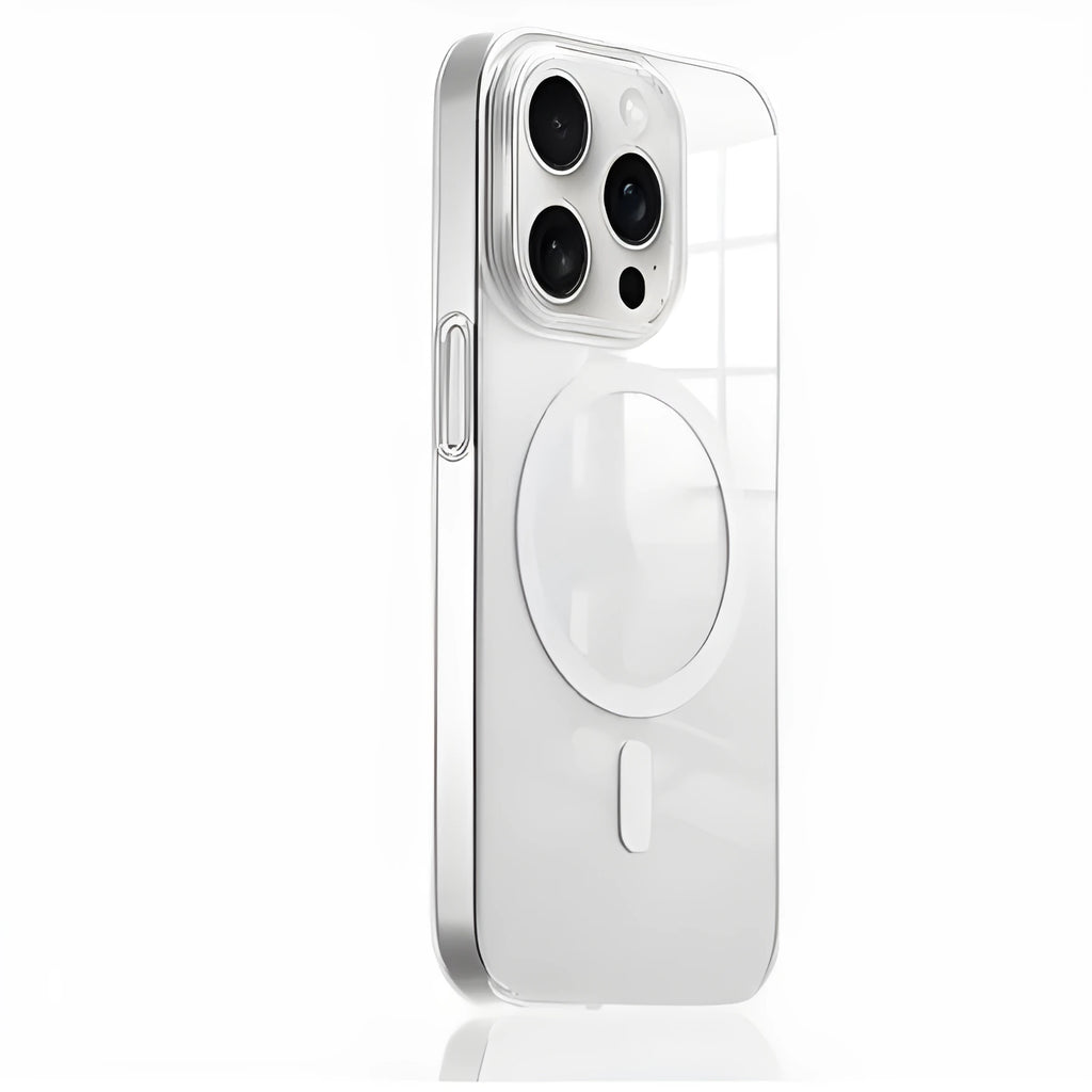 Crystal transparent magnetic phone case with frosted finish for Apple iPhone 15 and 16 series