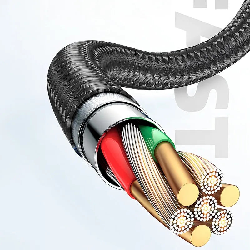 Phone fast charge data cable woven black digital display 1.2m Lightning Type-C 66W