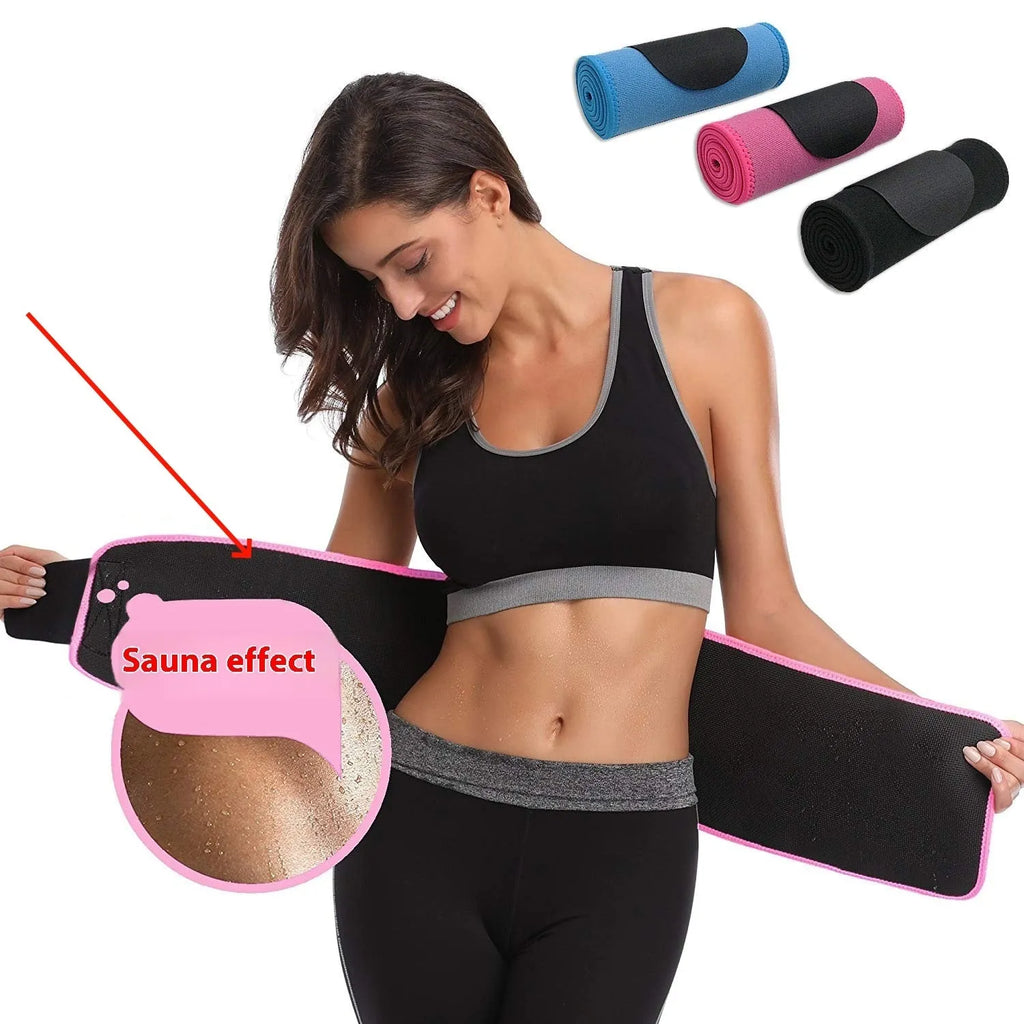 Neoprene fitness lumbar support belt for running and gym, shown in black, blue, and pink colour options