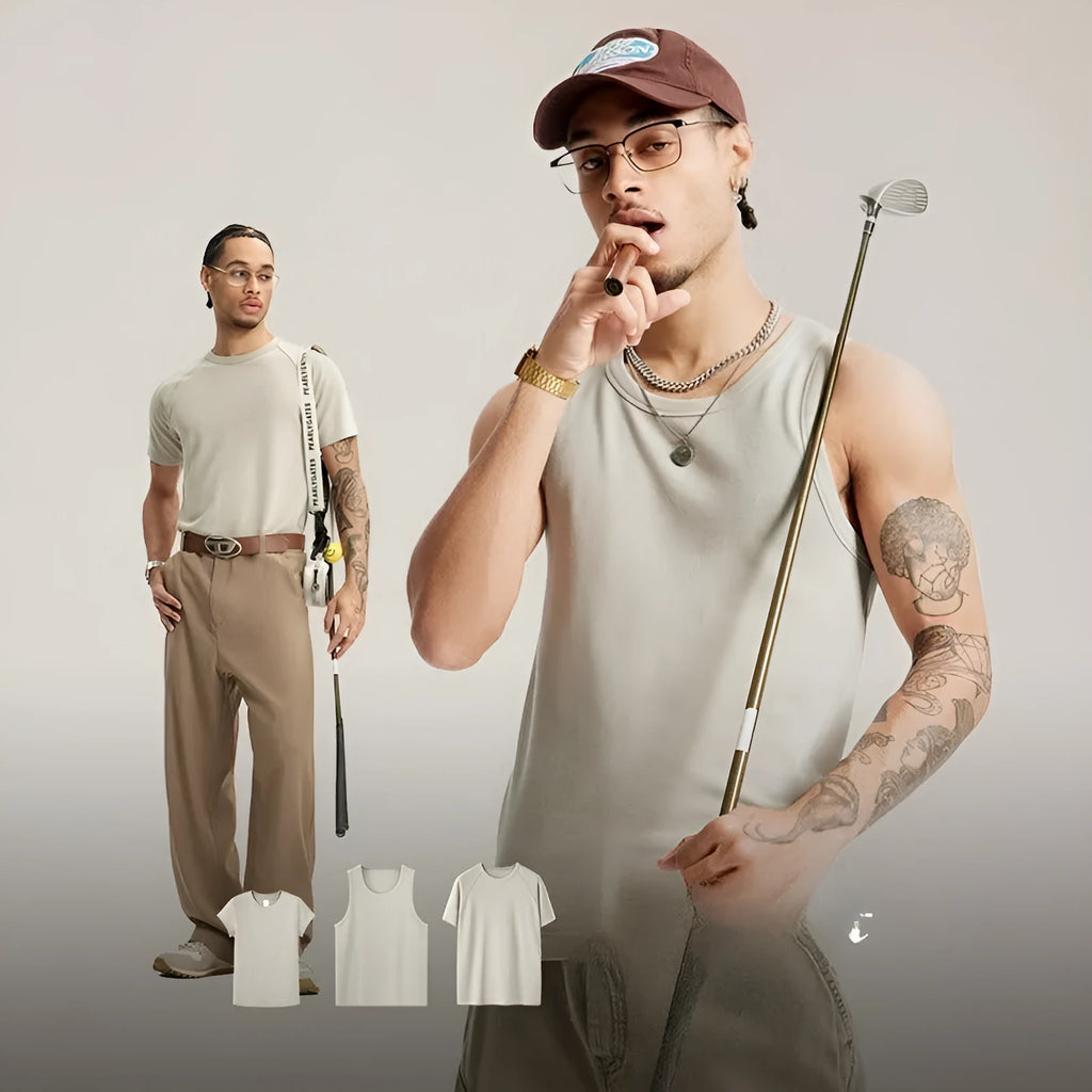 Stretch fit cotton rayon spandex blend t-shirt in slim fit with vest and short sleeve style options