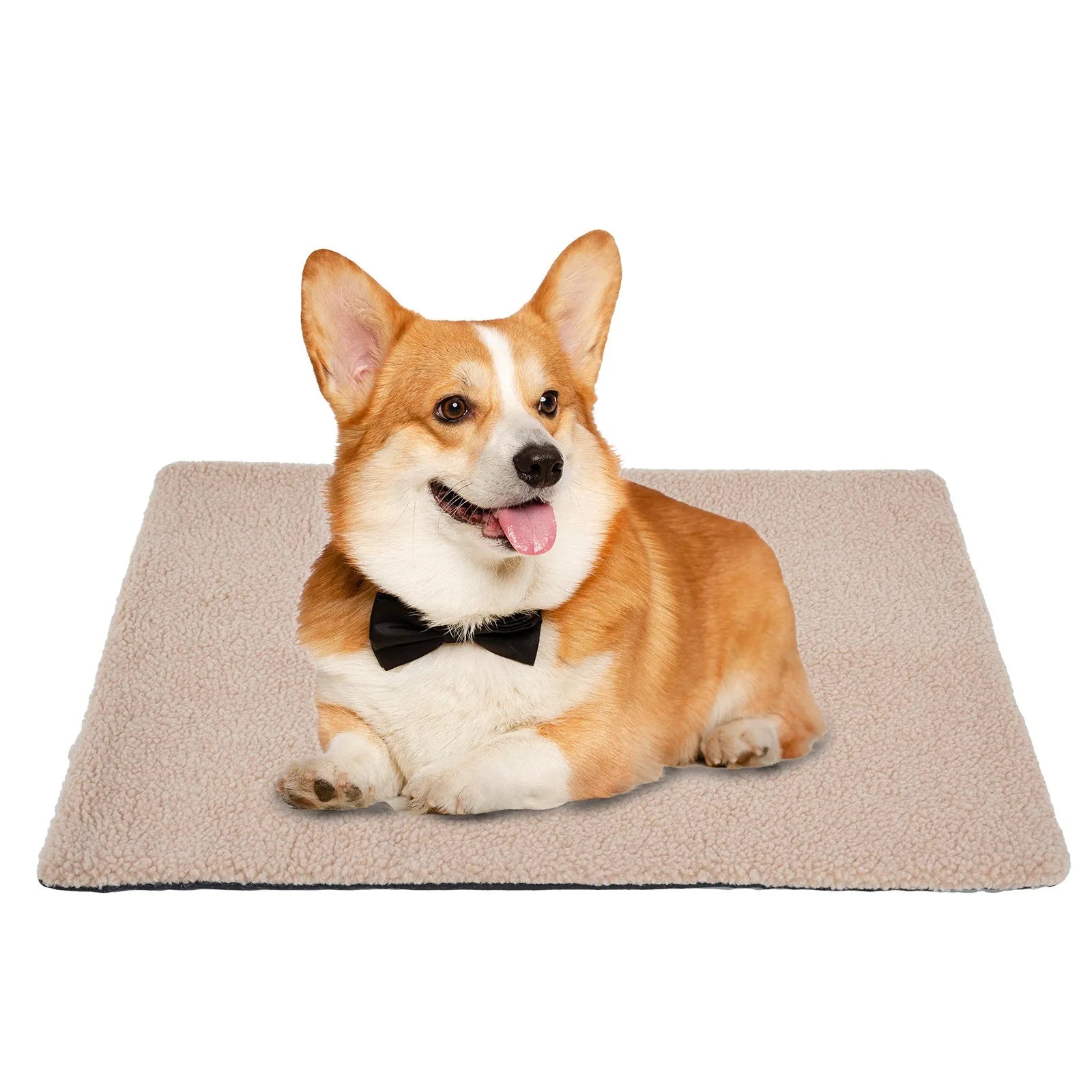 Self heating plush pet pad for cats in grey colour showing soft texture and rectangular shape