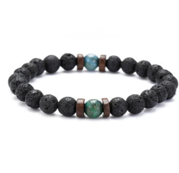 Men's black volcanic stone bracelet with unique stone combinations