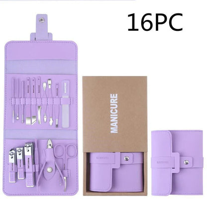 Premium 16-Piece Manicure and Pedicure Tool Set in Portable PU Leather Case