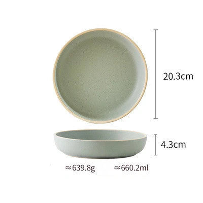 Matte ceramic plate set with sesame point glaze, microwave and dishwasher safe