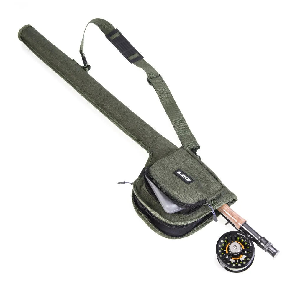 Green canvas fishing rod bag 81cm long with carry handles, for storing fishing tackle