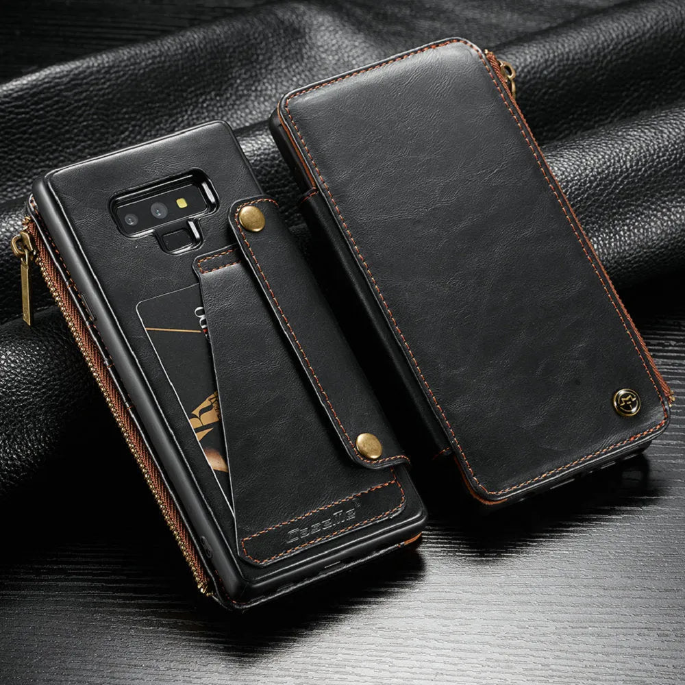 Black PU leather flip phone case for SAMSUNG Note9 shown open
