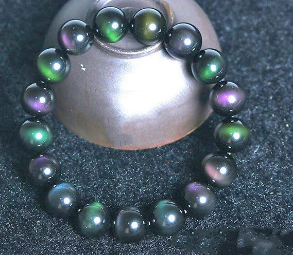 Rainbow Purple Green Eye Obsidian Bracelet with mixed natural colours
