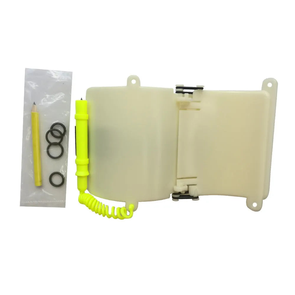 White luminous underwater handwriting wristboard with pencil and spare O-ring for scuba diving