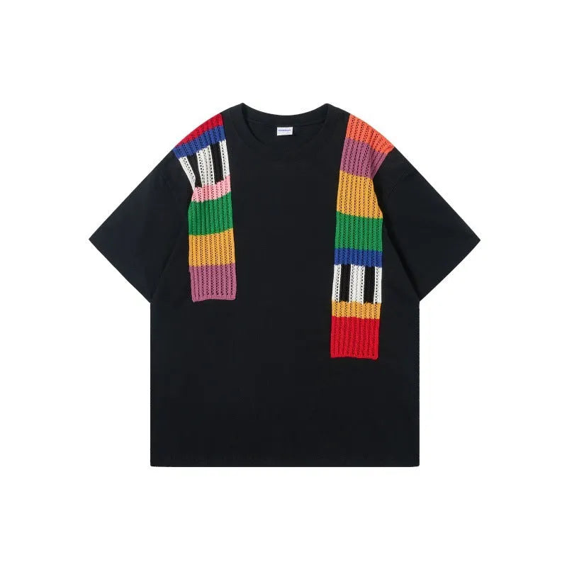 Men's cotton blend t-shirt with patchwork letter design in loose fit and short sleeves