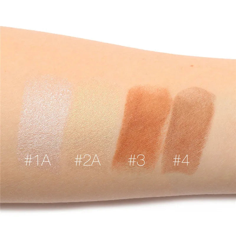 Face contour highlighter makeup product with four shade options A, B, C, D