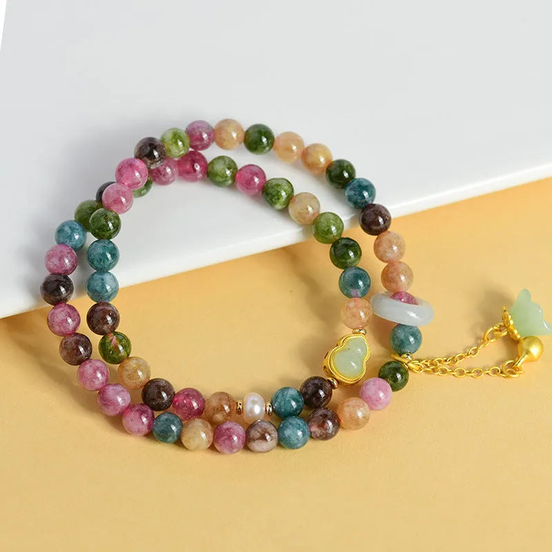 Natural chalcedony double circle bracelet with 6-6.5mm beads geometric women's crystal jewellery