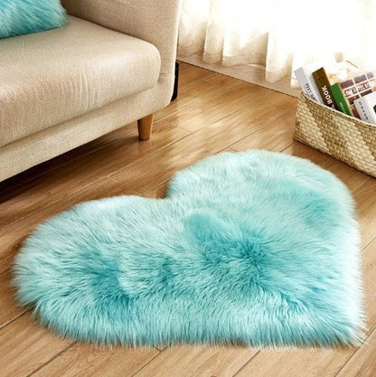 Soft, plush heart-shaped rug in various colors and sizes for comfortable home decor