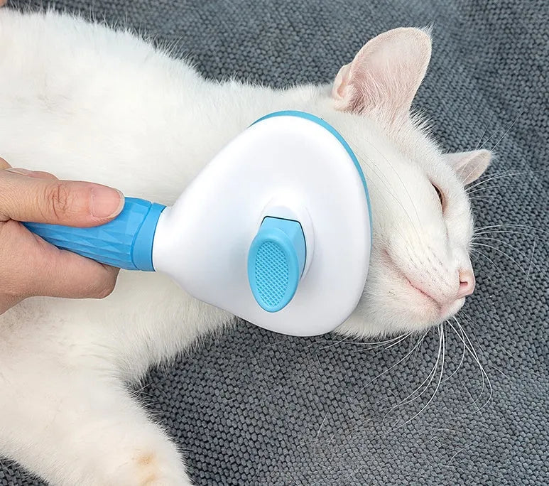 Pet self-cleaning comb with fine needle teeth, one-click button, stainless steel and rubber, 19 cm