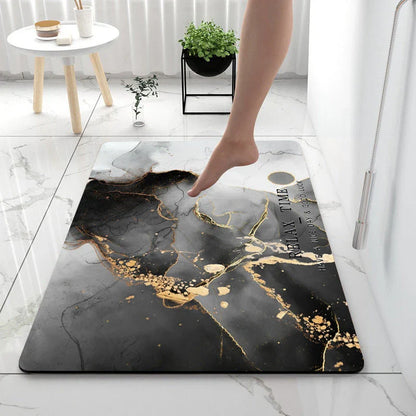 Absorbent and anti-slip bathroom or kitchen floor mat made of diatom mud fabric, sponge, and rubber for moisture control and traction