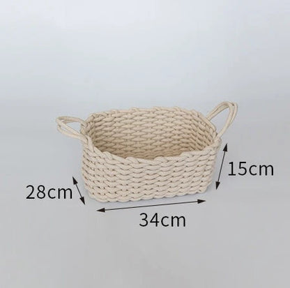 Nordic Wind Hand-woven Thick Cotton Rope Storage Box in white and grey