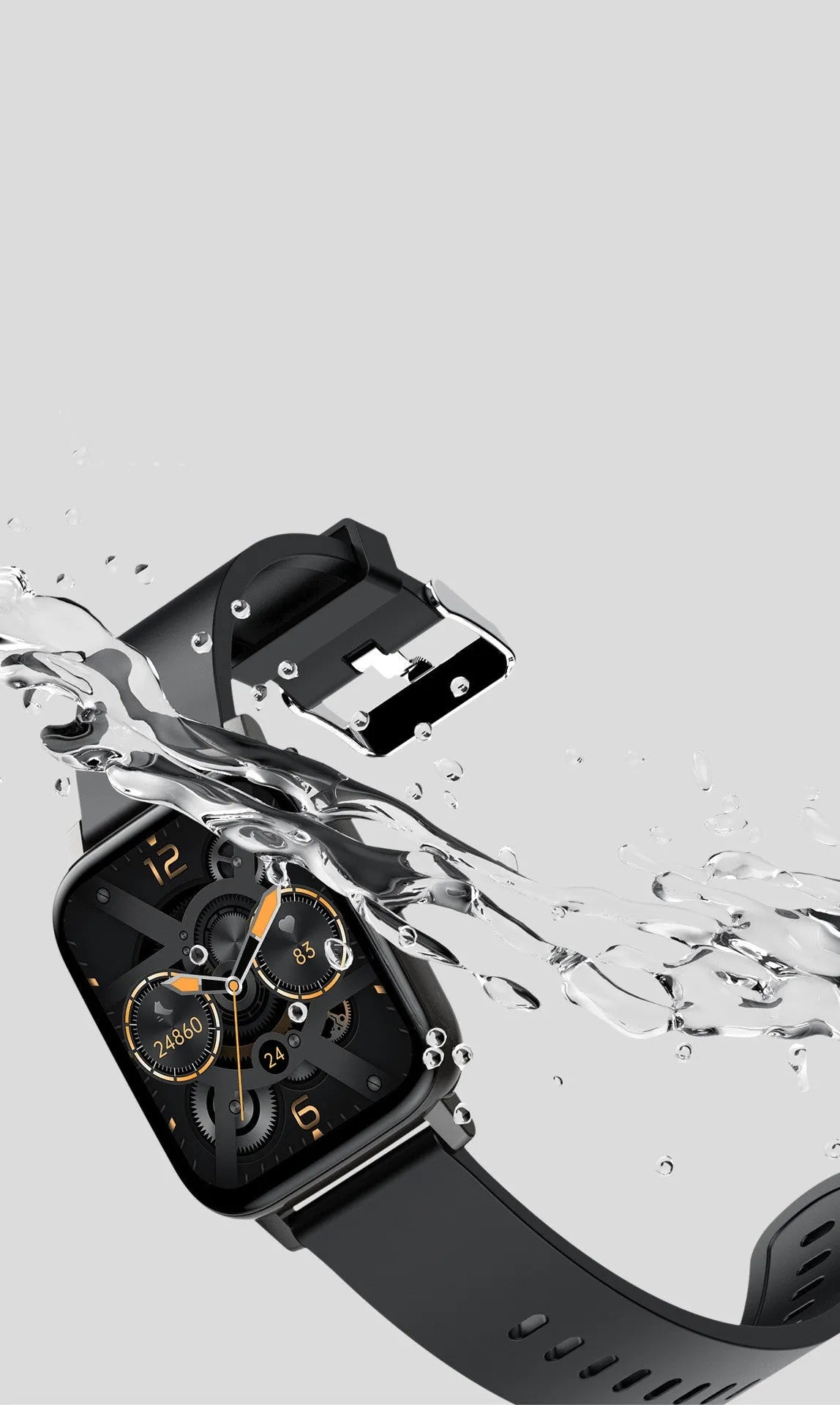 H80 sports smart watch with ECG monitoring on a wrist, showing its 1.69-inch screen and silicone strap.