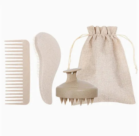 Multi-functional shower head massage and cleaning brush in wheat straw, 10-15 cm, beige colour, on plain background