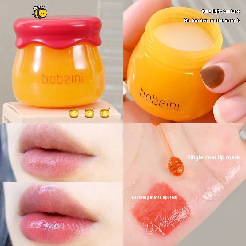 Honey pot lip balm with small brush applicator in pomegranate or blueberry flavour options