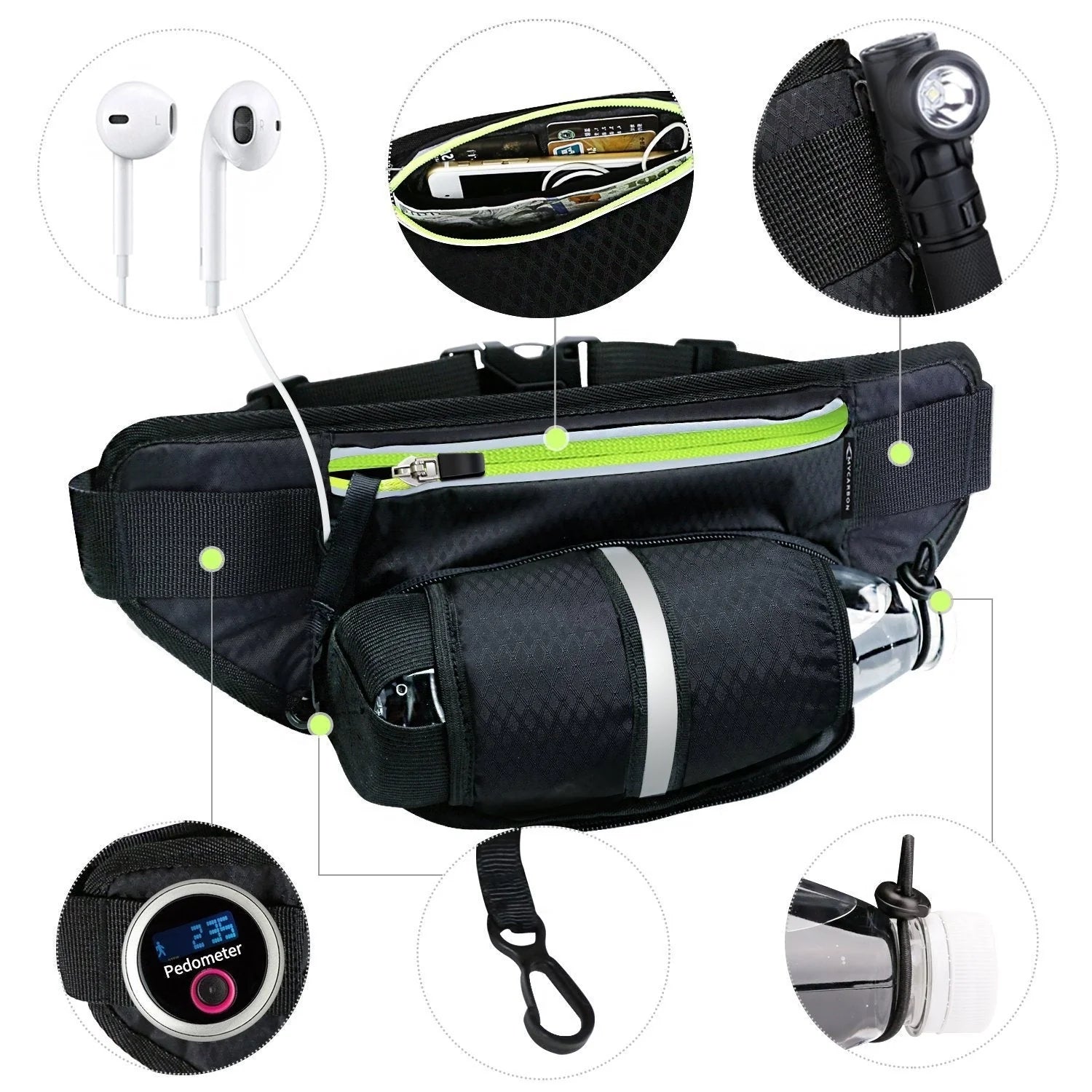Multifunctional running waist bag sports belt in various colours, adjustable and waterproof