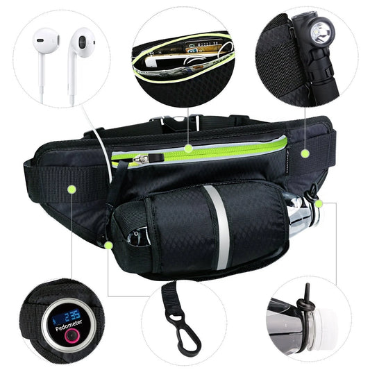 Multifunctional running waist bag sports belt in various colours, adjustable and waterproof