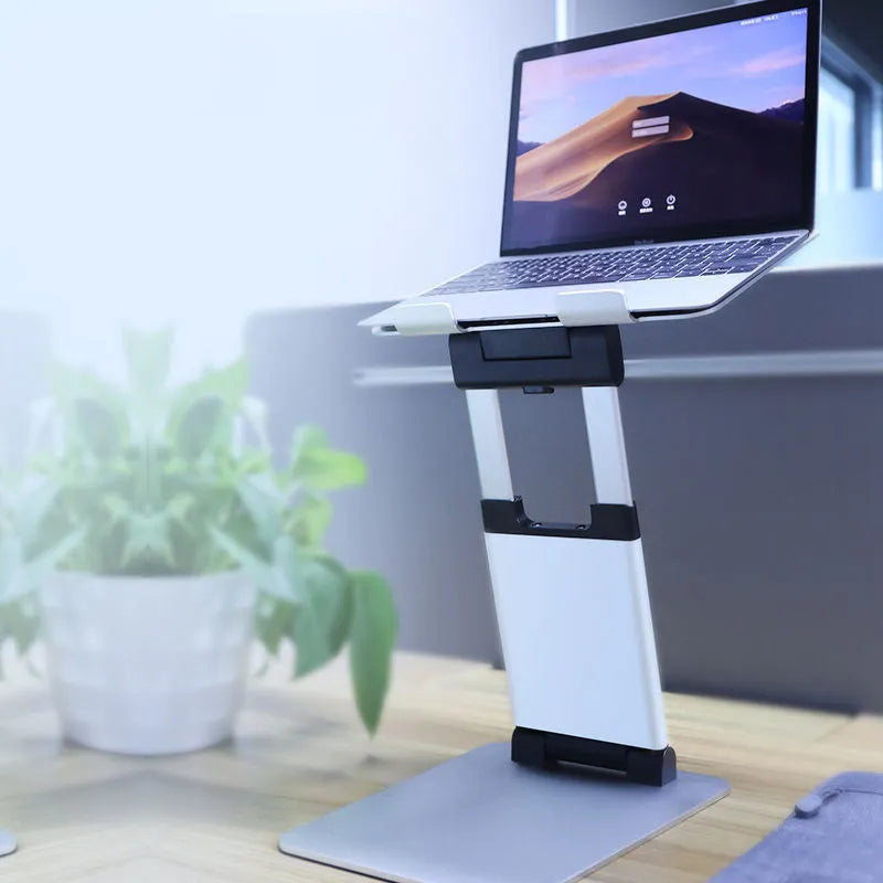 Silver folding double-arm stand for 17 inch notebook computer with aluminium alloy construction