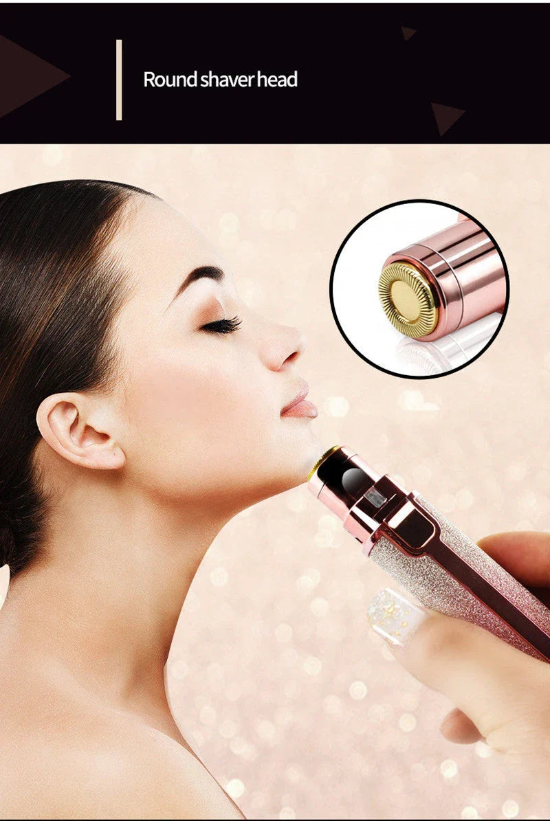 Lipstick-shaped electric eyebrow shaver with gold plated head